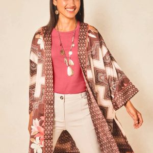 Long Mixed-Print Kimono