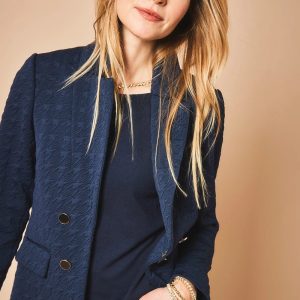 Textured Double-Breasted Knit Blazer