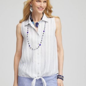 No Iron™ Linen Tie-Front Sleeveless Shirt