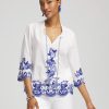 Embroidered Tassel Tie-Front Blouse