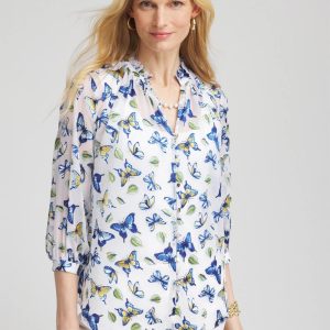 Ruffle Collar Butterfly Burnout Blouse