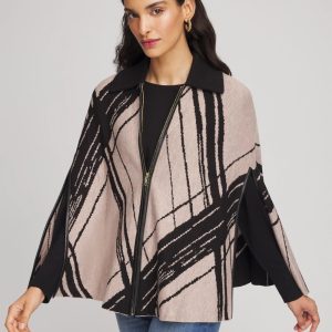 Jacquard Zip-Front Sweater Cape