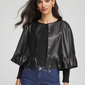 Faux Leather Ruffled Cape