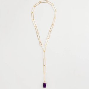 Amethyst Stone Link Chain Necklace