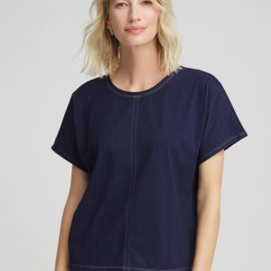 Denim Motif Tapered Dolman Top