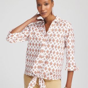No Iron™ Tie-Front Geo-Print Shirt