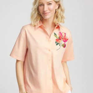 No Iron™ Embroidered Floral Short-Sleeve Shirt