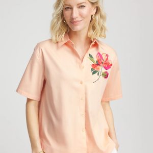 No Iron™ Embroidered Floral Short-Sleeve Shirt