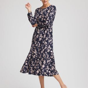 Printed Godet Popover Midi Dress