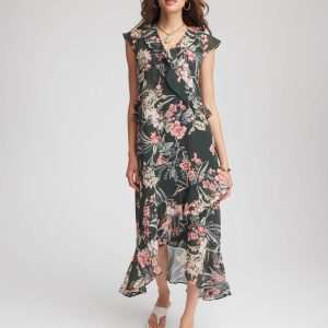Petite Floral Ruffle-Trim Chiffon Dress