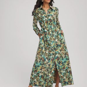 Petite Printed Long-Sleeved Shirtdress