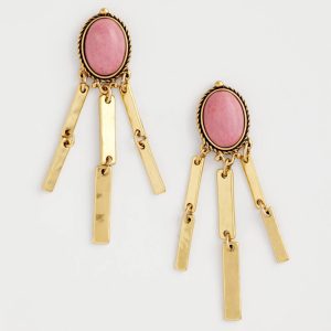 No Droop® Rhodonite & Jasper Brass Chandelier Earrings