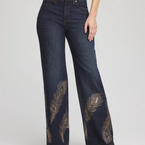 Petite Embellished High-Rise Wide-Leg Jeans