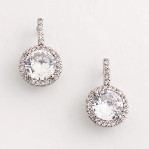 Silvertone Bezel Set Cubic Zirconia Halo Earrings
