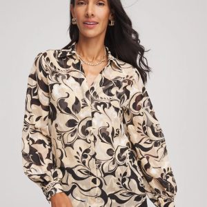 Floral Burnout Blouson-Sleeve Blouse
