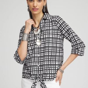 No Iron™ Plaid Tie-Front Top