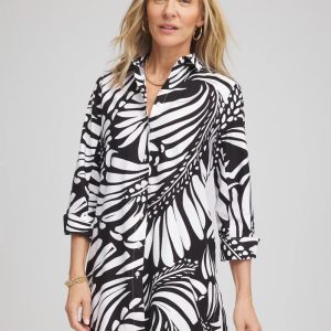 No Iron™ Printed Palms Button Down Tunic