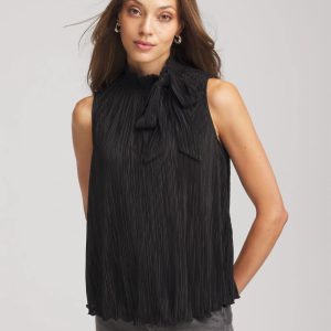 Pleated Smocked Tie-Neck Top
