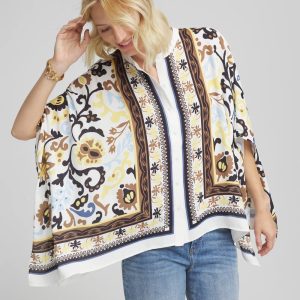 Printed Button-Front Poncho