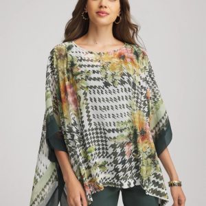 Printed Crinkle-Chiffon Pullover Poncho