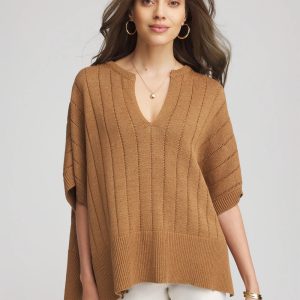 Open-Knit Splitneck Poncho