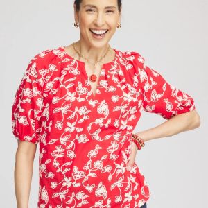 Floral Embroidered Cotton Peasant Blouse