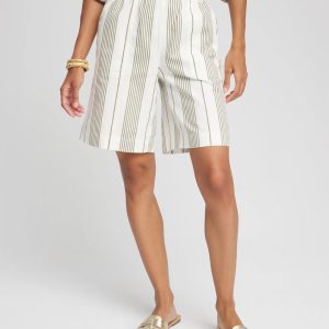Striped Cotton-Linen Pull-On Utility Shorts