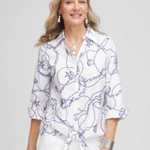 No Iron™ Seashell Tie-Front Top