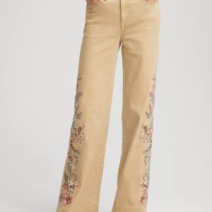 Petite Embroidered High-Rise Wide-Leg Jeans