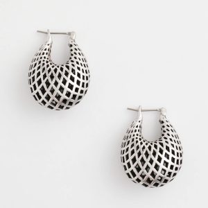 Silver Lattice Puff Hoop Earrings