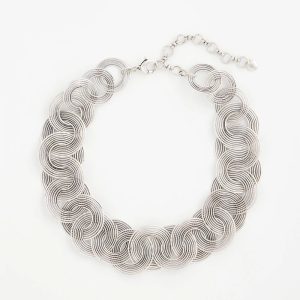 Silvertone Concentric Circles Statement Necklace