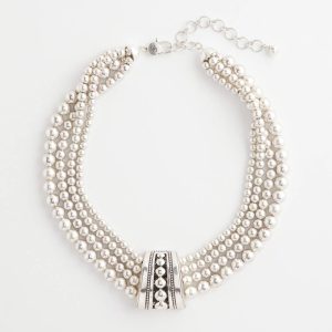 Silvertone Beaded Bib Necklace