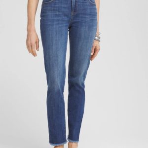 Petite Girlfriend Fray Hem Ankle Jeans