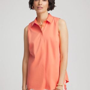 No Iron™ Sleeveless Sateen-Stretch Shirt