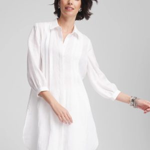 Pintuck Placket Linen Tunic