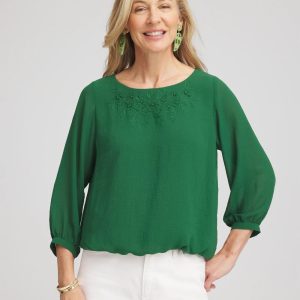 Embroidered Crinkle Chiffon Blouse