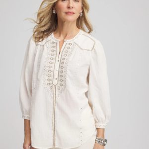 Embroidered Crinkle-Cotton Blouse