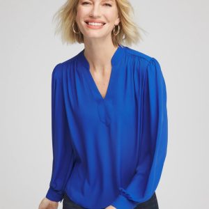 Splitneck Pullover Crepe Blouse