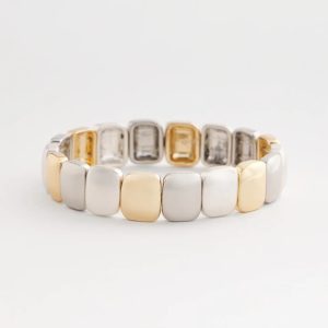 Mixed-Metal Matte Square Stretch Bracelet