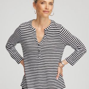Striped Slub Splitneck Henley Tee