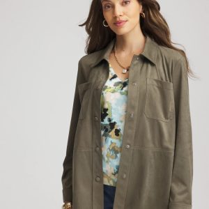Suede Collared Long-Sleeved Shacket