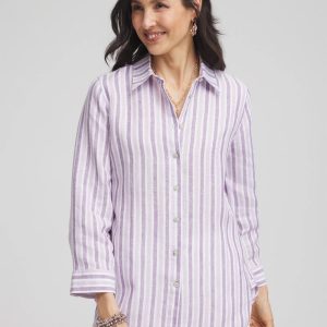 No Iron™ Plum Striped Linen Shirt