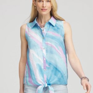 No Iron™ Linen Tie-Front Sleeveless Shirt