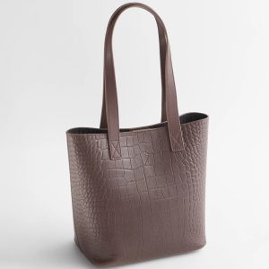 Crocodile Motif Leather Tote Bag