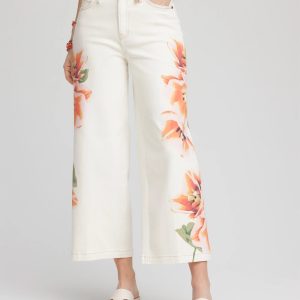 Petite Floral High-Rise Wide-Leg Cropped Jeans