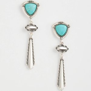 Turquoise Motif Linear Drop Earrings