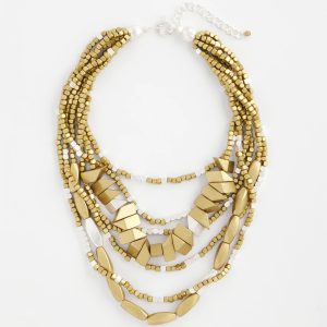 Wood-Beaded Bib Necklace